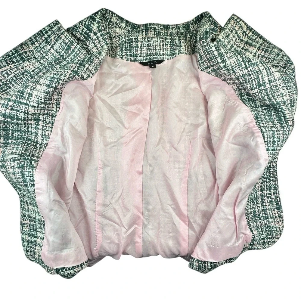 VTG Bouclé Tweed Crop Blazer Large Light Academia Old Money Preppy‎ Revival